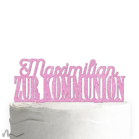 Cake Topper Zur Kommunion personalisiert Pink Glitzer