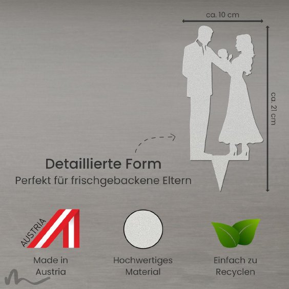 Cake Topper Brautpaar mit Baby Satiniert