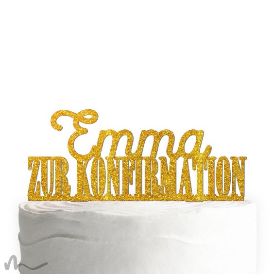 Cake Topper Zur Konfirmation personalisiert Gold Glitzer