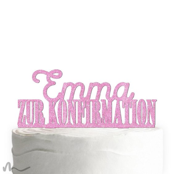 Cake Topper Zur Konfirmation personalisiert Pink Glitzer