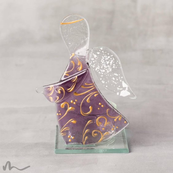 Schutzengel mit Teelichtglas Violett 11 cm