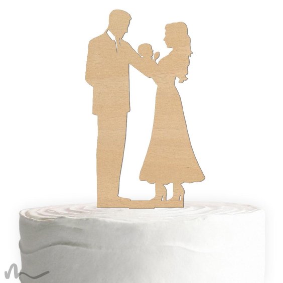 Cake Topper Brautpaar mit Baby Holz