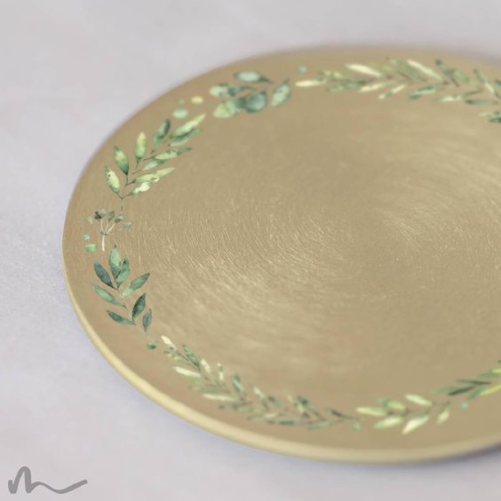 Kerzenteller bedruckt Greenery gold Ø 12 cm