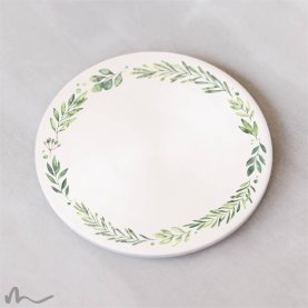 Kerzenteller bedruckt Greenery weiß Ø 12 cm