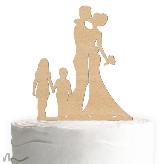 Cake Topper Brautpaar mit Kindern Holz