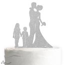 Cake Topper Brautpaar mit Kindern Silber Glitzer