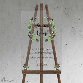 Willkommensschild Hochzeit Olivenzweige