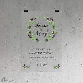 Willkommensschild Hochzeit Olivenzweige