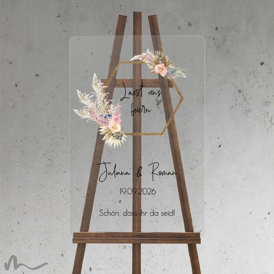 Willkommensschild Hochzeit Pampasgras