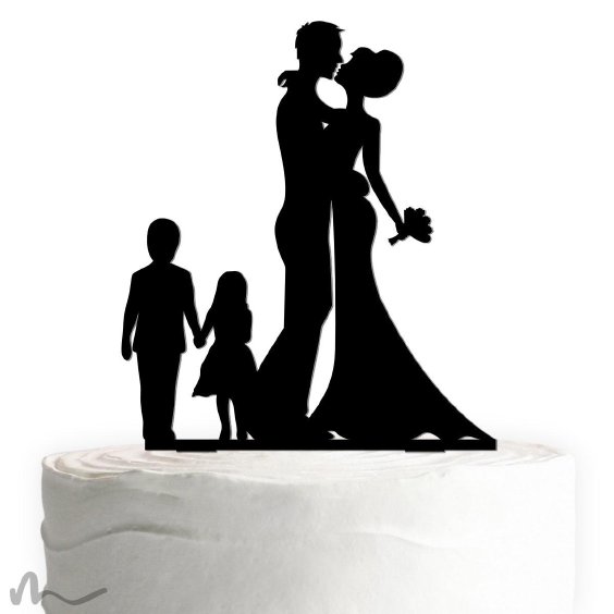 Cake Topper Brautpaar mit Kindern 2 Schwarz