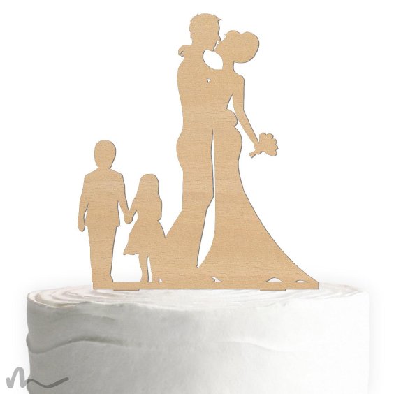 Cake Topper Brautpaar mit Kindern 2 Holz