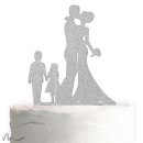 Cake Topper Brautpaar mit Kindern 2 Silber Glitzer