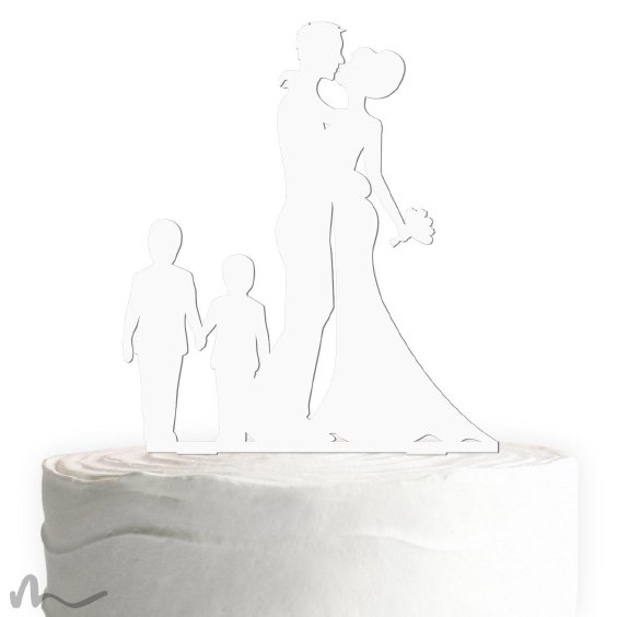 Cake Topper Brautpaar mit Kindern Jungen Weiss