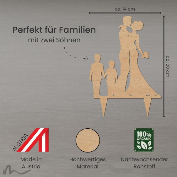 Cake Topper Brautpaar mit Kindern Jungen Holz
