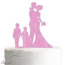 Cake Topper Brautpaar mit Kindern Jungen Pink Glitzer
