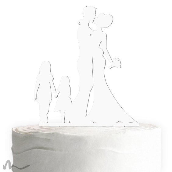 Cake Topper Brautpaar mit Kindern Mädchen Weiss