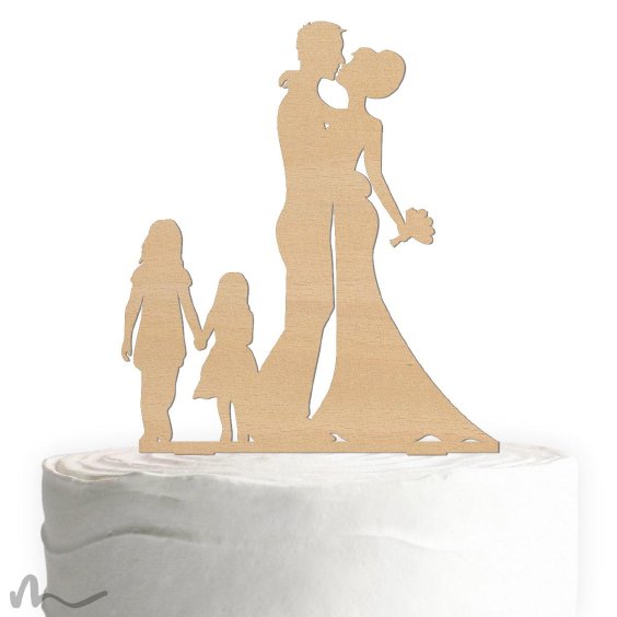 Cake Topper Brautpaar mit Kindern Mädchen Holz