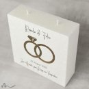 Hochzeitskerze Docht Holzapplikation Ringe Diamant 20 x 20 cm