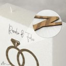 Hochzeitskerze Docht Holzapplikation Ringe Diamant 20 x 20 cm