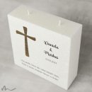 Hochzeitskerze Docht Holzapplikation Kreuz 20 x 20 cm