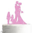 Cake Topper Brautpaar mit Kindern Mädchen Pink Glitzer