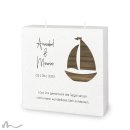 Hochzeitskerze Docht Holzapplikation Segelboot 20 x 20 cm