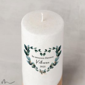 Trauerkerze Holzelement Docht Blätterherz Ø8 x 20 cm