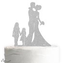 Cake Topper Brautpaar mit Kindern Mädchen Silber Glitzer