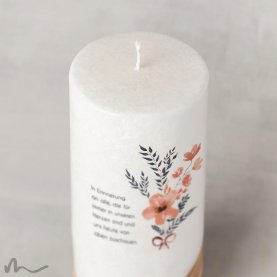 Gedenkkerze Holzelement Docht Blumig Ø8 x 20 cm