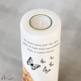 Gedenkkerze Holzelement Schmetterlinge Ø8 x 20 cm