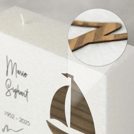 Trauerkerze Docht Holzapplikation Segelboot 20 x 20 cm