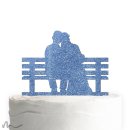 Cake Topper Brautpaar Parkbank Blau Glitzer