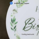 Cake Topper Happy Birthday Greenery Weiss bedruckt